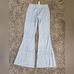Aerie Blue Groove On Velour High Waisted Ribbed Flare Pants Size M Long NWT